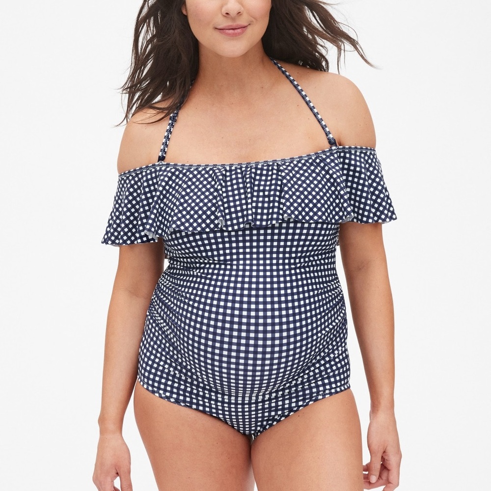 GAP Maternity Ruffle Off-Shoulder One-Piece Swimsuit Size L